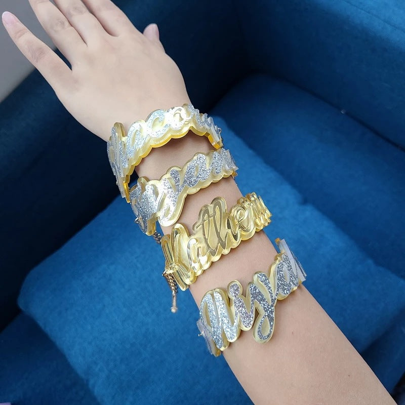 Double Layer Acrylic Splicing Name Bracelet Set Women Double Layer Acrylic Splicing Name Bracelet Set Women